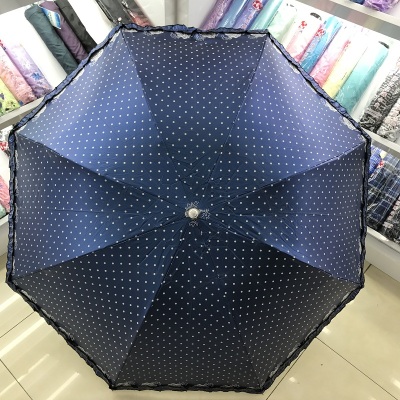 Umbrella Touch Cloth Black Polka dot lace three fold Umbrella clear Umbrella