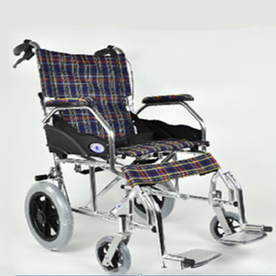 Aluminum alloy body and plaid canvas wheelchair.