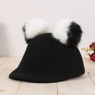 Autumn and winter new European and European double ball equestrian riding hood female British wool felt hat.