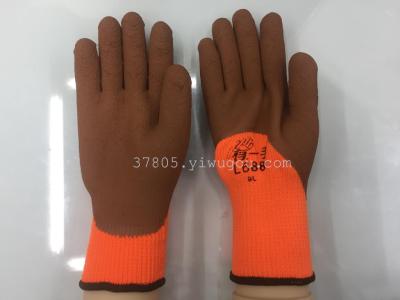 Dengsheng has a hand L688 hair loop Semi-hanging coffee foam gloves winter warm protection non-slip wearing-resistant