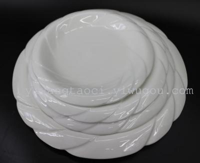 Restaurant Restaurant Tableware White Ceramic Plate Chinese Style Flat Plate Western Steak Disc Round Plate
