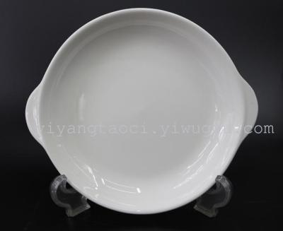 Ceramic plates, white round, round ears, bright white porcelain tableware, home plate