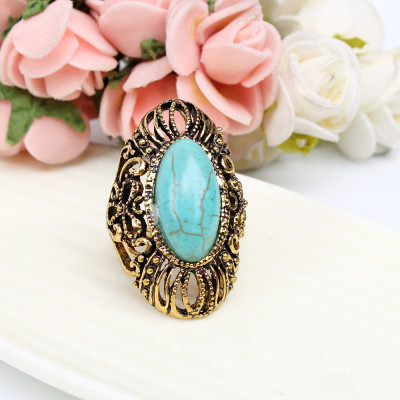Europe and the United States National Wind Blue Turquoise Ring retro big fashion accessories factory direct sales