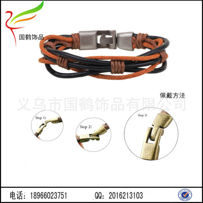 Fashion PU leather wax wire woven Bracelet alloy buckle men Bracelet