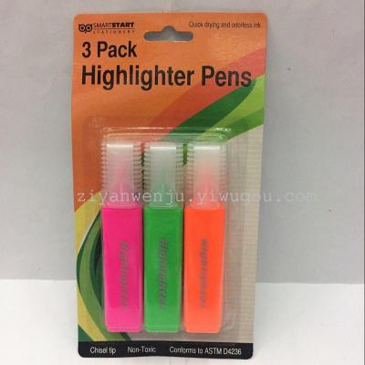 3 Suction Cards Fluorescent Pen Highlighter Pens