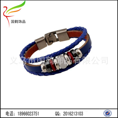 Europe and the United States Retro Leather woven Bracelet men and women alloy buckle leather PU glass beads
