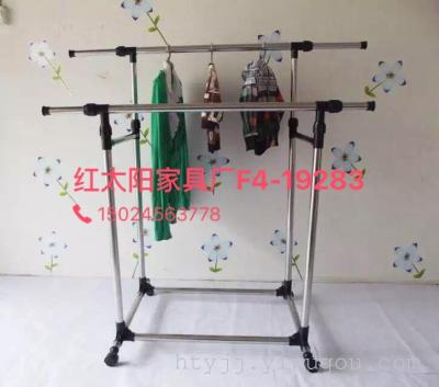 Double rod retractable stainless steel floor air drying rack with wheel movable indoor balcony can be lifted to lift