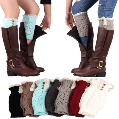 The new fashion ladies knitted socks leg sleeve LACE BOOTS foot sleeve button