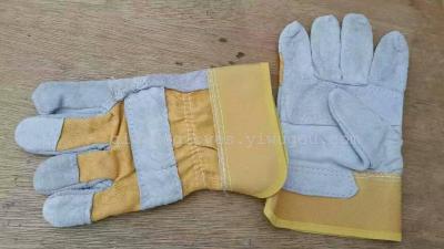 Protective gloves, welding gloves yellow rubber gloves ecru barge cattle two layer of leather gloves