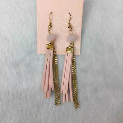 Lovely light pink crystal popular Korean cashmere personality chain fresh Earrings
