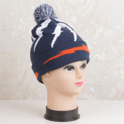 Jacquard Elastic Cap with ball knit cap sport cap wool