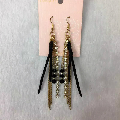 Black crystal simple chain Korea creative cashmere lady all-match Earrings