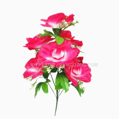 Artificial flowers Tomb-sweeping Day worship supplies plant simulation 7 head rose rose wedding decoration