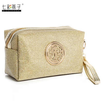 Gold powder zipper cosmetic bag, handbag with handle, fashion cosmetic storage bag, hot style women's bag