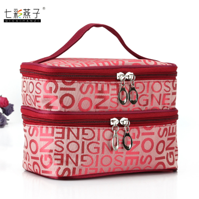the new pattern of the double layer cosmetic bag letter make up pouch Manufacturers 