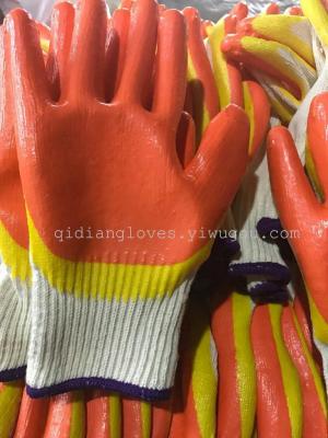 Cotton gloves gloves wick double color orange yellow edge double color gloves exported to Russia Ukraine