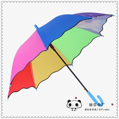 Rainbow umbrella for children semi-automatic long-handle umbrella for boys and girls