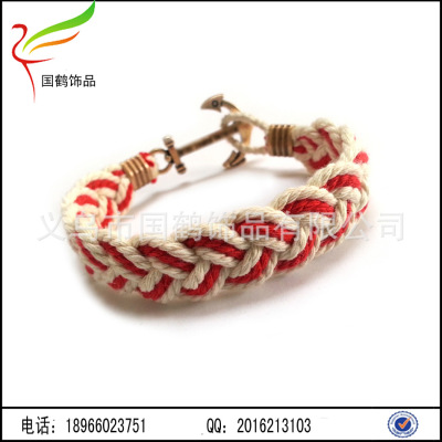 European and American popular cotton woven bracelet for men and women anchor wax wire braid Multi Strand Bracelet