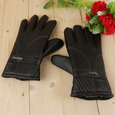 Autumn and winter new warm leather gloves for men and women with velvet gloves.