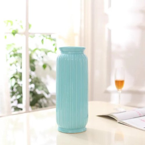 High Temperature Ceramic White Porcelain Vase Decoration Vertical Stripes Oblique Mouth Small Mouth