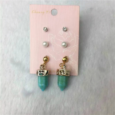 European and American fashion temperament Turquoise white diamond pearl earrings all-match Ms.
