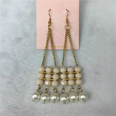 Crystal white pearl chain personality fashion lady all-match Earrings