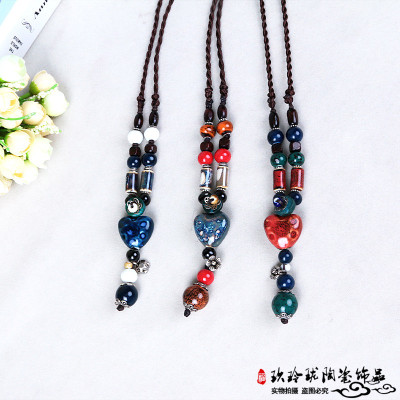 Ethnic style necklace ornaments female long sweater chain pendant retro ceramic accessories