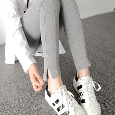 Hem Slit Leggings Cotton Women's Korean-Style Slim Fit