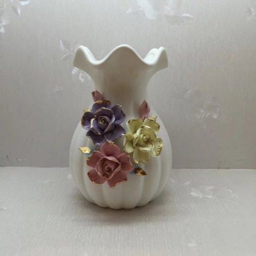 ceramic vase crafts decoration small mouth white porcelain waterproof multi-color flower big belly flower mouth