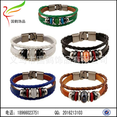 Vintage Leather woven bracelet bracelet men and women alloy buckle leather PU