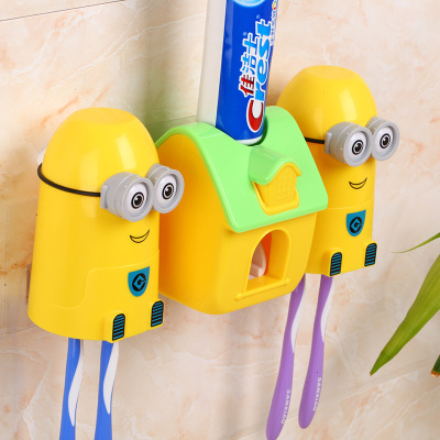 Creative Suction-Cup-Style Minions Toothbrush Holder Set Automatic Toothpaste Dispenser Children's Mouthwash Cup Wall-Mounted Suction Wall-Mounted