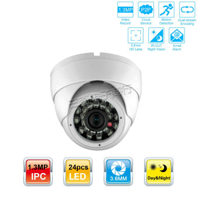 1.3MP H.264 IP Camera 3.6MM Fixed Lens 20M Night vision Metal IR Dome Onvif Smartphone view P2P Cloud CCTV camera