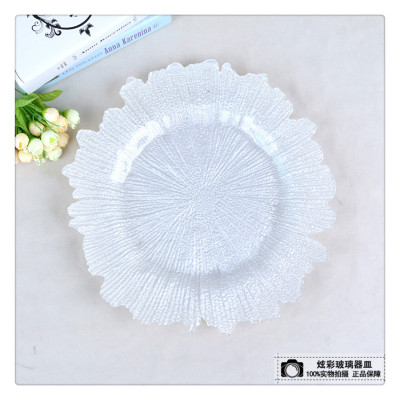 Factory Hot Wholesale Autumn Leaf Pattern Electroplating Glass Plate Fruit Plate Steak Tray