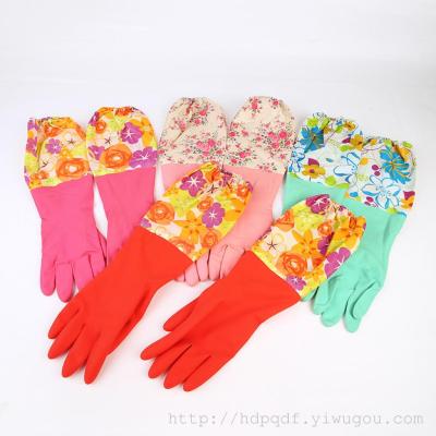 Printing waterproof sleeve latex gloves gloves flocking elastic cuffs waterproof gloves