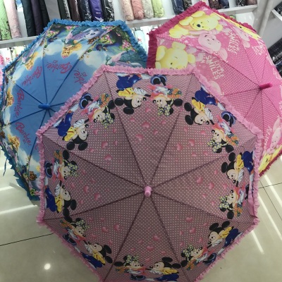 The Children's umbrella with Polyester fabric Lace, Children's umbrella, Advertising umbrella, Three fold umbrella, Cartoon umbrella