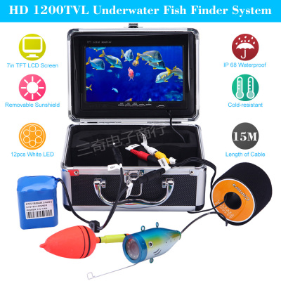 15M 1200TVL Fish Finder Underwater Fishing 7" TFT LCD Video Camera Monitor 12pcs LED Lamps Night Vision Camera