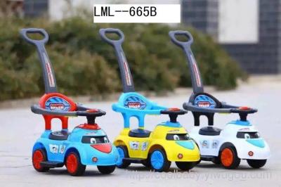 Help children toddler hand twist car taxi scooter with music push stroller guardrail