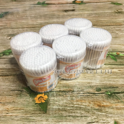 Wooden cotton swab wholesale large round bottle cosmetics large cotton head cleaning supplies