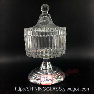Glass candy bowl with cover and stand 
