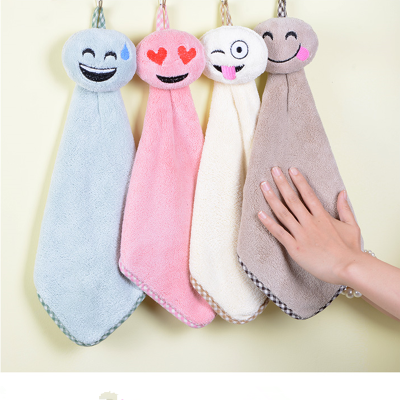 Coral Fleece Hanging Cartoon Smiley Face Hand Towel Kitchen Napkin Wholesale