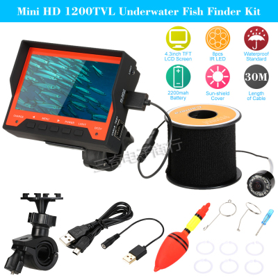 Mini HD 1200TVL Underwater Fish Finder Kit Ice Video Fishing Camera System With 4.3" LCD Monitor 30m Cable