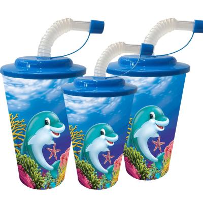 Factory Direct Plastic 3D Cup Children Cartoon Plastic Water Cup 350ml Straw Cup