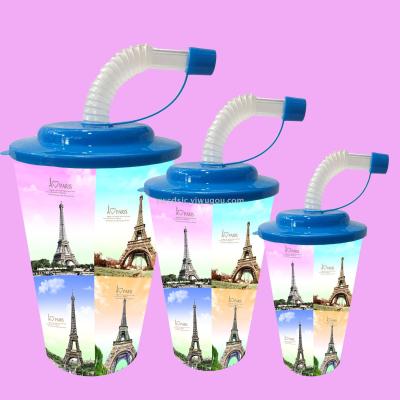 The supply of plastic suction cup 3D cup cup Straw animal cartoon children gift cup cup