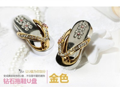 Manufacturers wholesale slippers flip flops U disk U disk U disk metal slippers slippers diamond crystal jewelry U disc