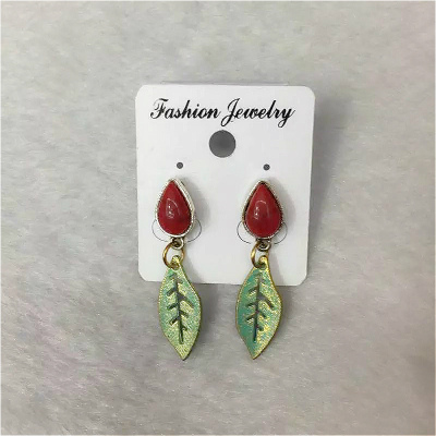 European and American retro lovely leaf shaped Turquoise Earrings personality Ms.