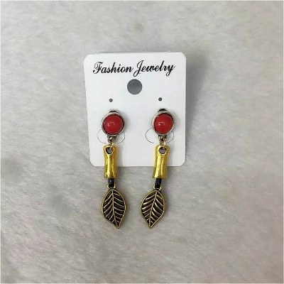 Fashion popular retro Turquoise Earrings lady alloy leaves
