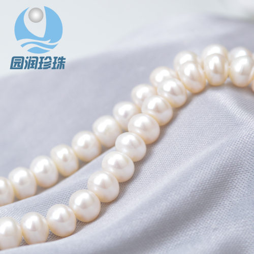 8-9mm four-sided light natural pearl finished necklace high-grade ingot-shaped snap button