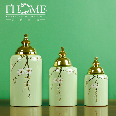 Home Furnishing crafts / green plum bottom Jinding (in) / ceramic storage storage tank ornaments