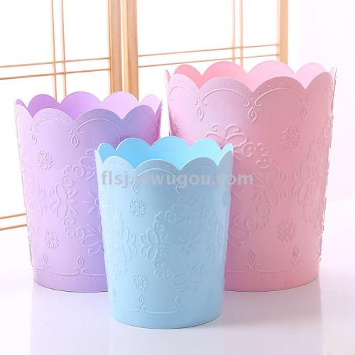 8816 Relief Wastebasket Artistic Fresh Paper Tube Plastic Trash Can