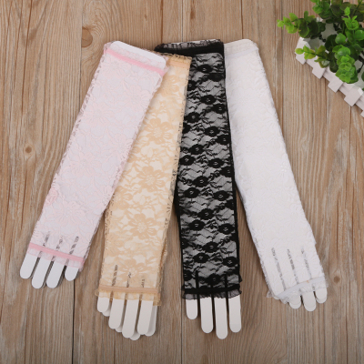 Women's Long Half Finger Lace Gloves Summer Thin Type Sunscreen Lace Open Finger Driving Arm Sleeve